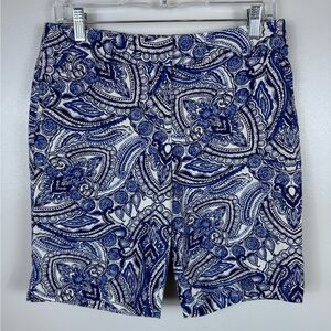 Talbots Paisley Shorts Blue White Bermuda Casual‎ Summer Size 6P Petite